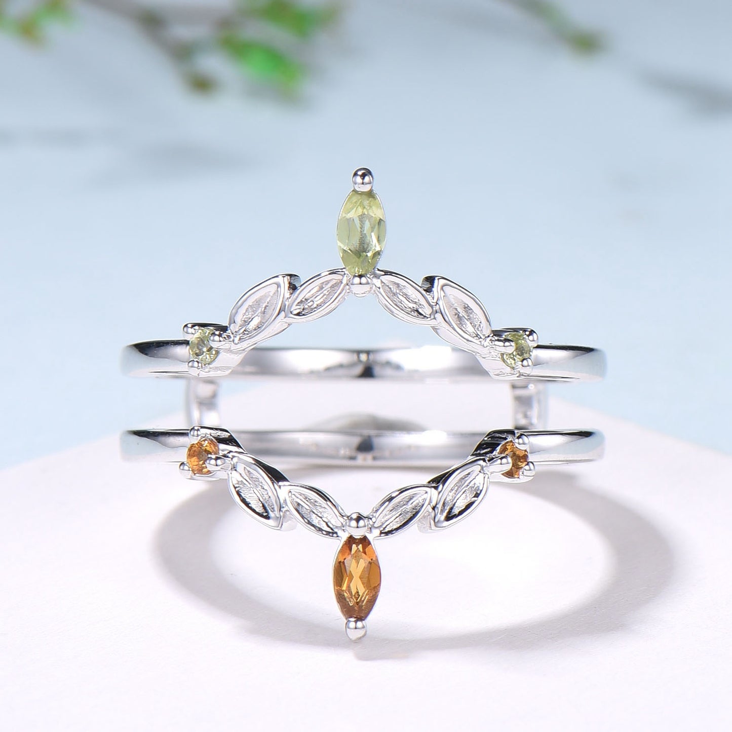 Vintage Citrine Peridot Wedding Band Ring Ladies Wedding Ring Women Unique Enhancer Stacking Bridal Matching Ring Rose Gold Anniversary Gift - PENFINE