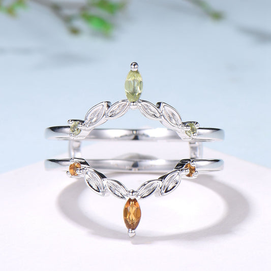 Vintage Citrine Peridot Wedding Band Ring Ladies Wedding Ring Women Unique Enhancer Stacking Bridal Matching Ring Rose Gold Anniversary Gift - PENFINE