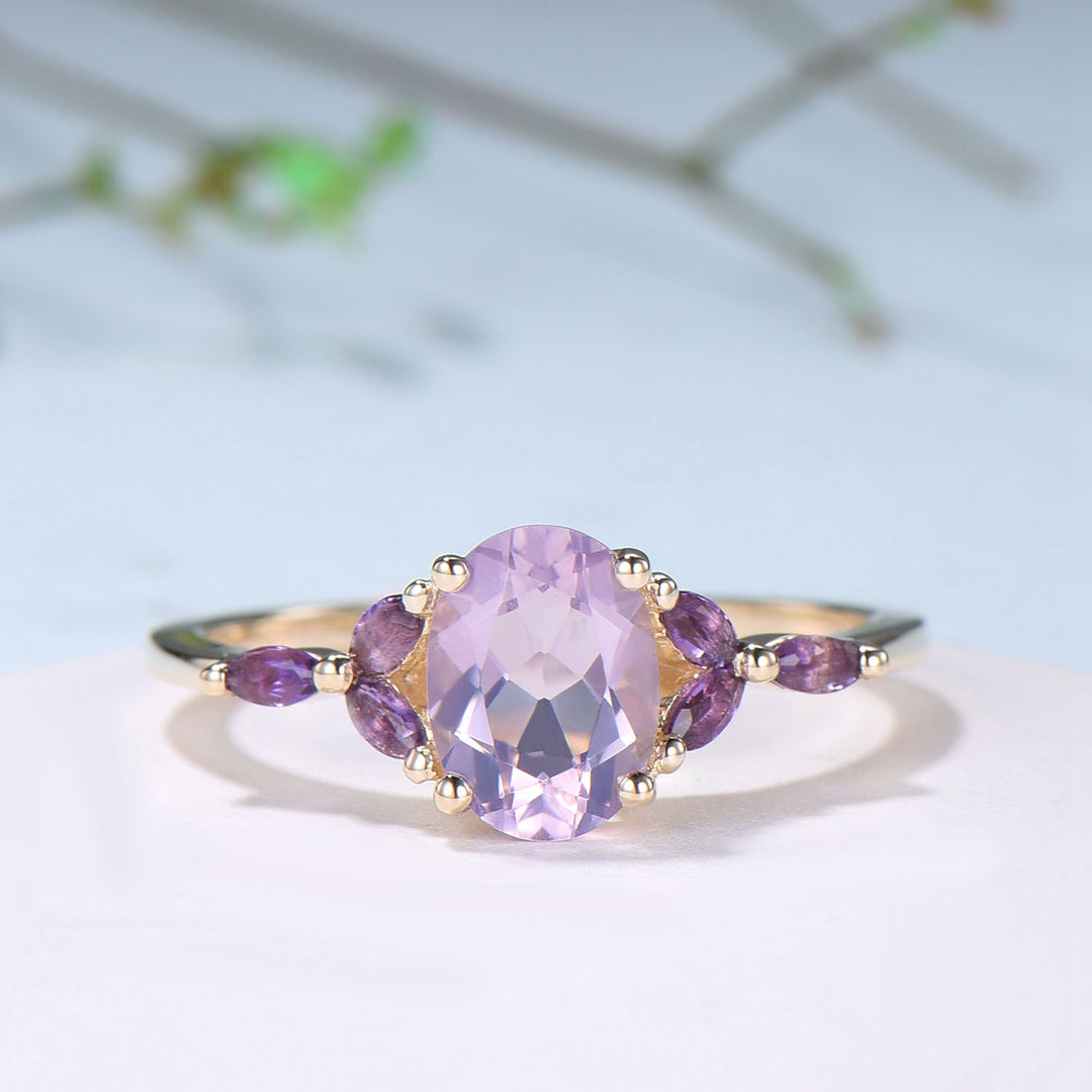 Vintage Lavender Amethyst Engagement Ring Unique Seven Stone Marquise Amethyst Ring Purple Crystal Wedding Ring Women February Birthstone - PENFINE