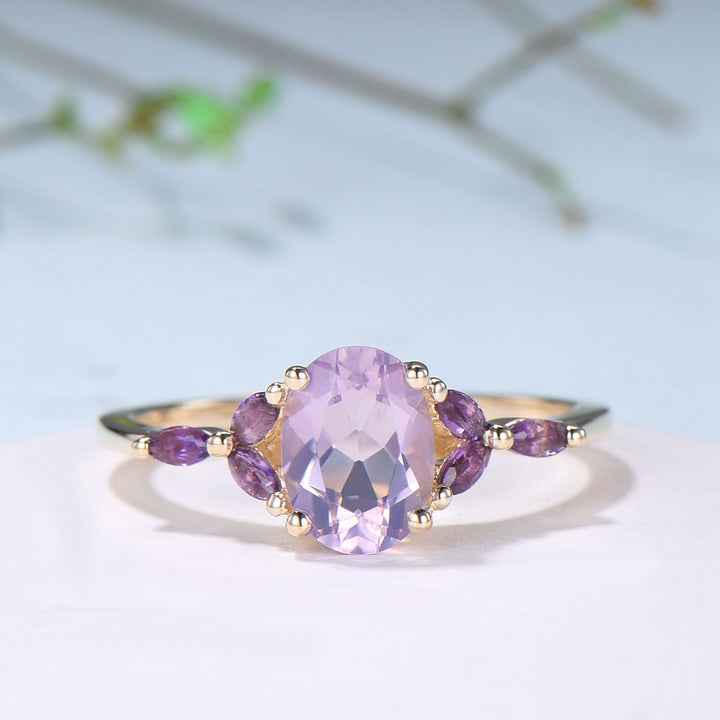 Vintage Lavender Amethyst Engagement Ring Unique Seven Stone Marquise Amethyst Ring Purple Crystal Wedding Ring Women February Birthstone - PENFINE