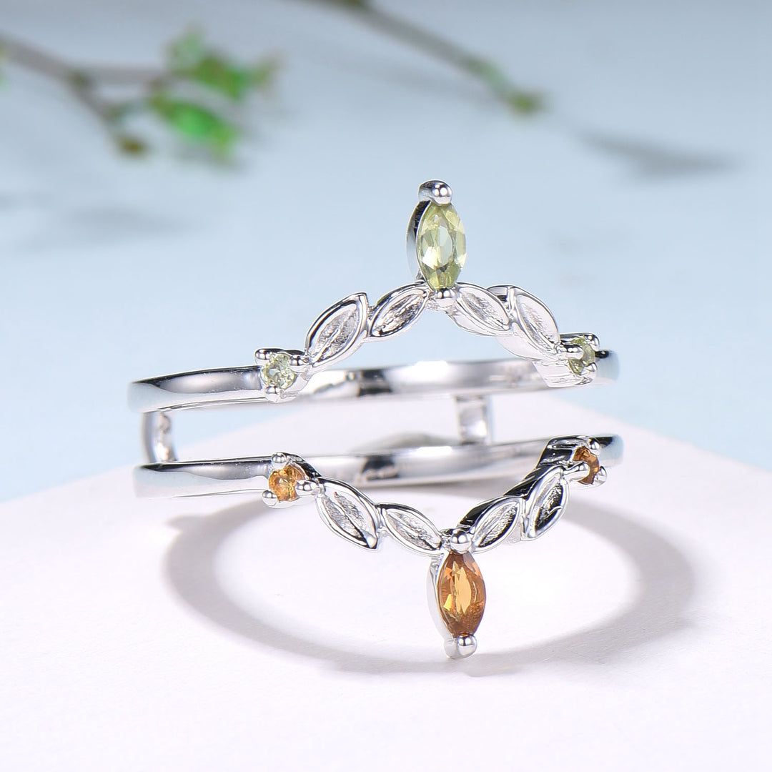 Vintage Citrine Peridot Wedding Band Ring Ladies Wedding Ring Women Unique Enhancer Stacking Bridal Matching Ring Rose Gold Anniversary Gift - PENFINE