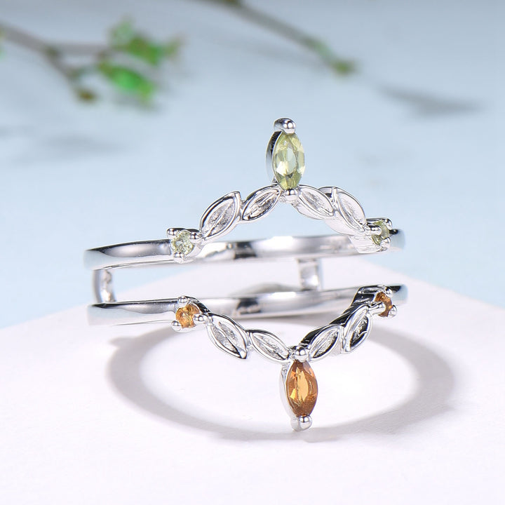 Vintage Citrine Peridot Wedding Band Ring Ladies Wedding Ring Women Unique Enhancer Stacking Bridal Matching Ring Rose Gold Anniversary Gift - PENFINE