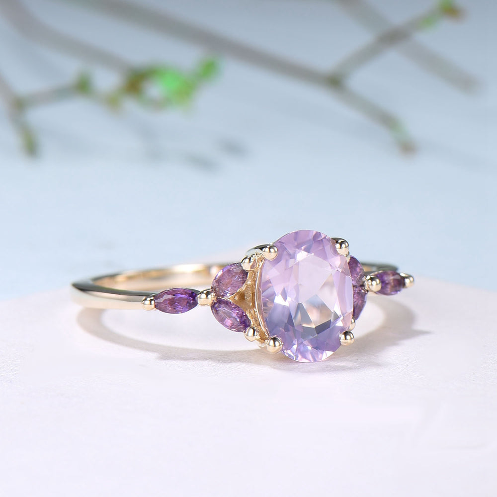 Vintage Lavender Amethyst Engagement Ring Unique Seven Stone Marquise Amethyst Ring Purple Crystal Wedding Ring Women February Birthstone - PENFINE