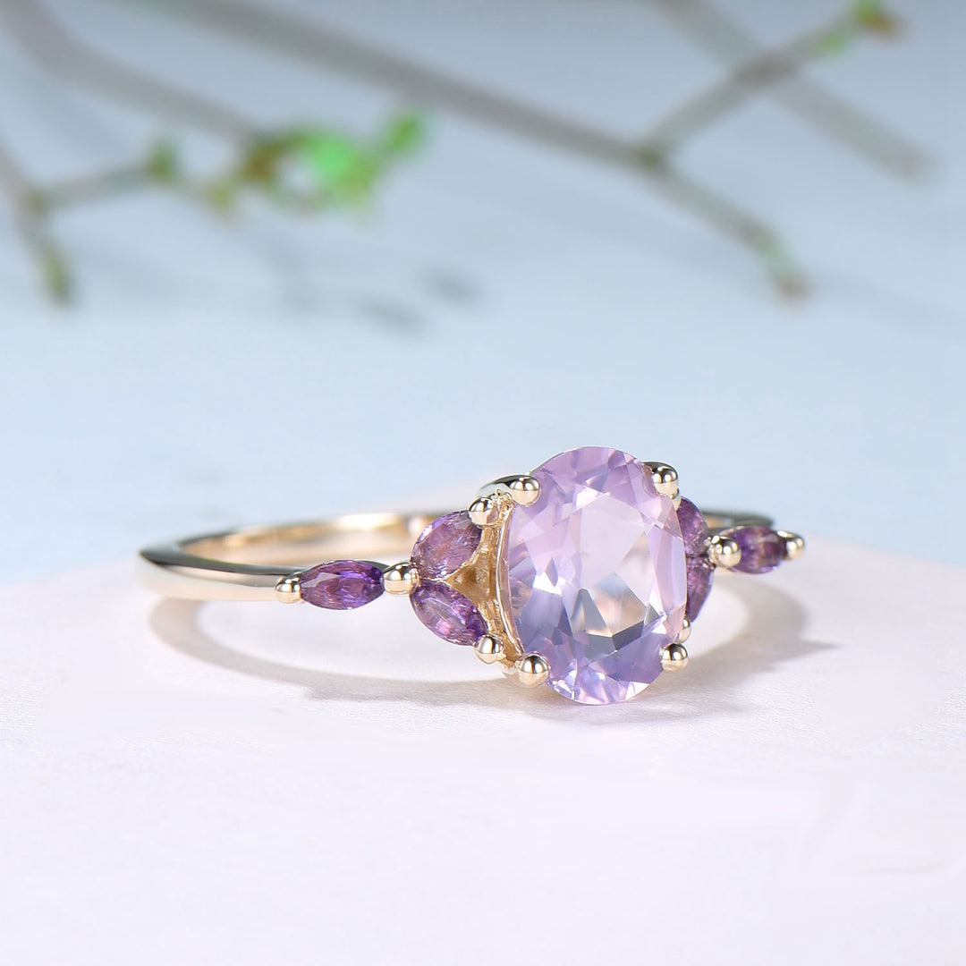Vintage Lavender Amethyst Engagement Ring Unique Seven Stone Marquise Amethyst Ring Purple Crystal Wedding Ring Women February Birthstone - PENFINE