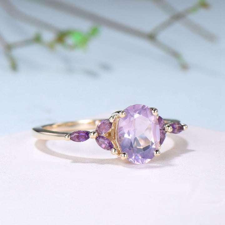 Vintage Lavender Amethyst Engagement Ring Unique Seven Stone Marquise Amethyst Ring Purple Crystal Wedding Ring Women February Birthstone - PENFINE
