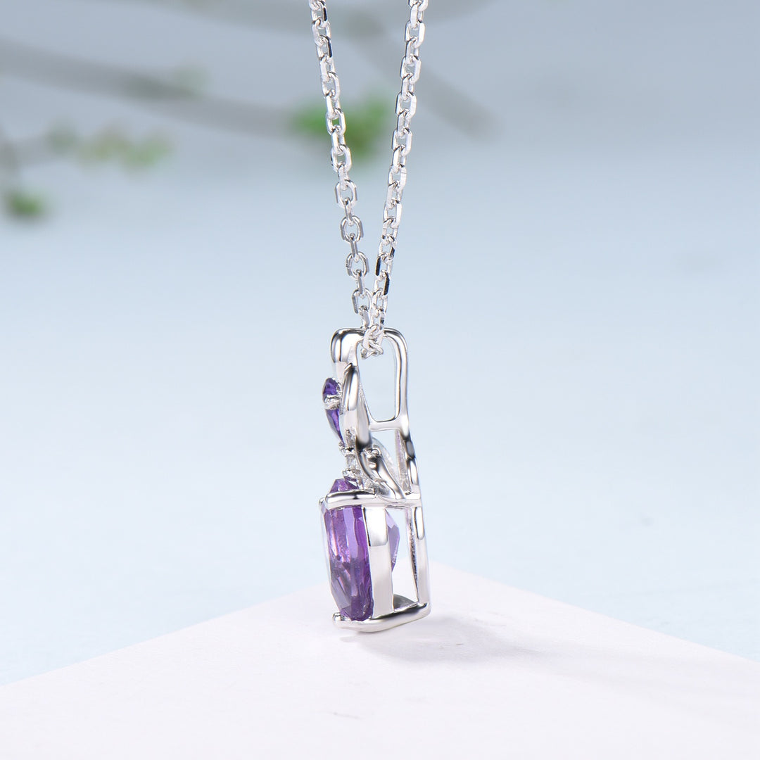 Unique Pear Shaped Purple Sapphire Pendant Necklace Nature Inspired Leaves Necklace Branch Leaf Vine Necklace Anniversary gift for Daughter - PENFINE