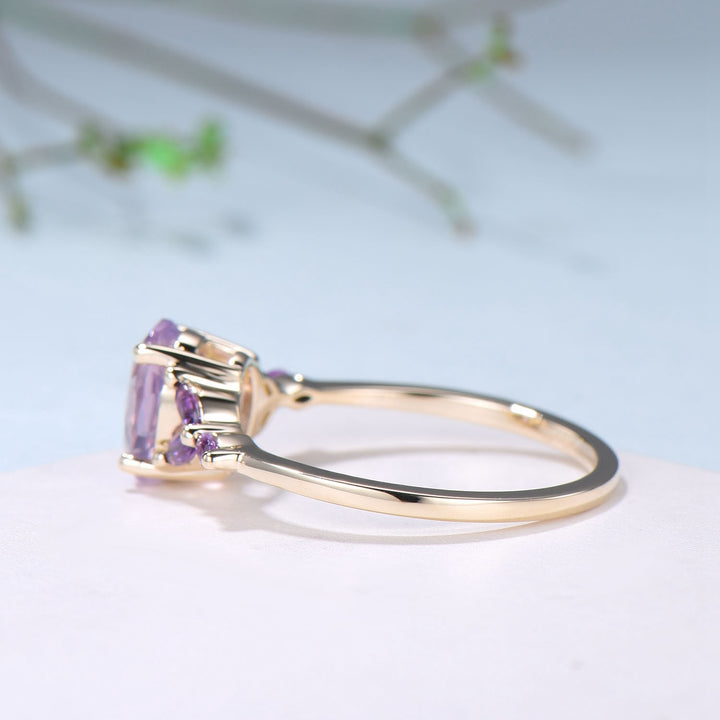 Vintage Lavender Amethyst Engagement Ring Unique Seven Stone Marquise Amethyst Ring Purple Crystal Wedding Ring Women February Birthstone - PENFINE