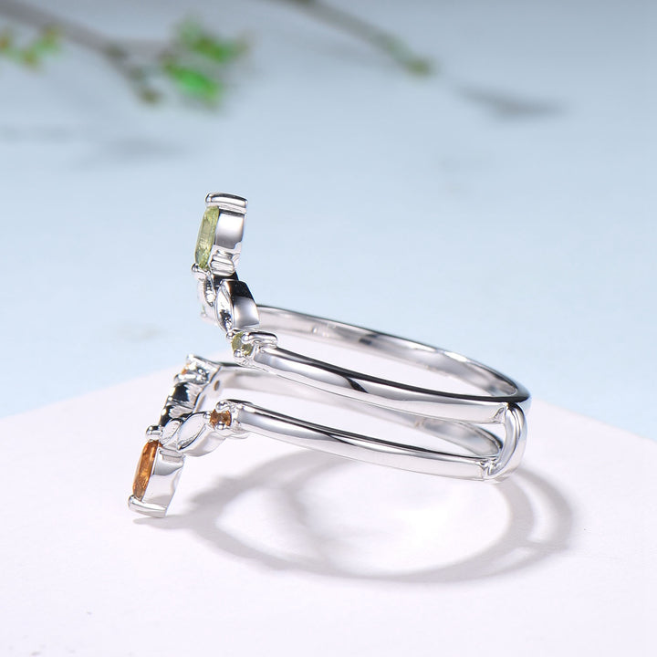 Vintage Citrine Peridot Wedding Band Ring Ladies Wedding Ring Women Unique Enhancer Stacking Bridal Matching Ring Rose Gold Anniversary Gift - PENFINE