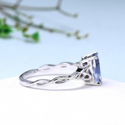 Unique Fantasy Cut Cornflower Blue Sapphire Celtic Knot Engagement Ring Solitaire Wedding Ring