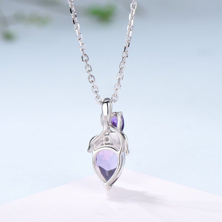 Unique Pear Shaped Purple Sapphire Pendant Necklace Nature Inspired Leaves Necklace Branch Leaf Vine Necklace Anniversary gift for Daughter - PENFINE