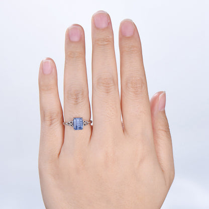 Unique Fantasy Cut Cornflower Blue Sapphire Celtic Knot Engagement Ring Solitaire Wedding Ring