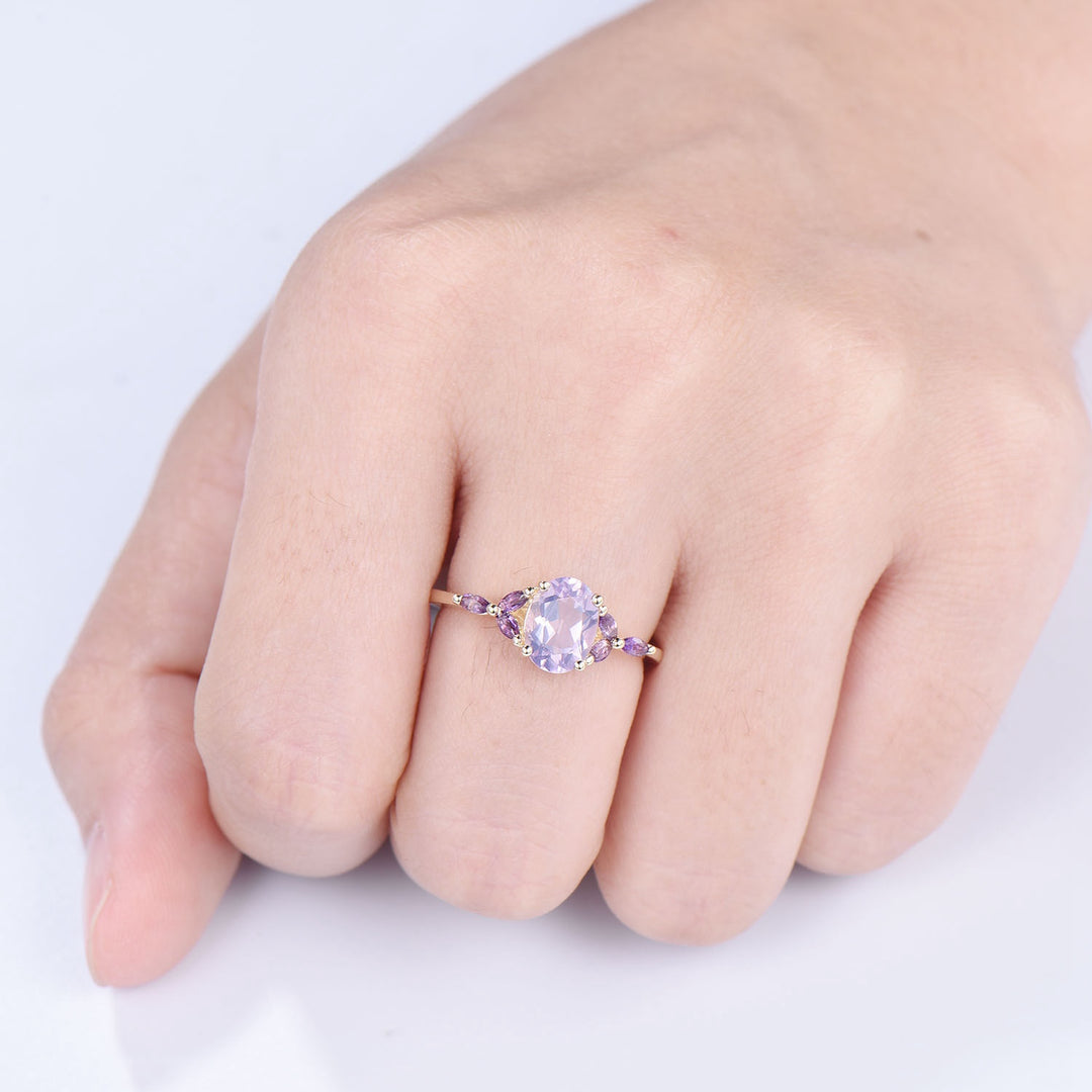 Vintage Lavender Amethyst Engagement Ring Unique Seven Stone Marquise Amethyst Ring Purple Crystal Wedding Ring Women February Birthstone - PENFINE