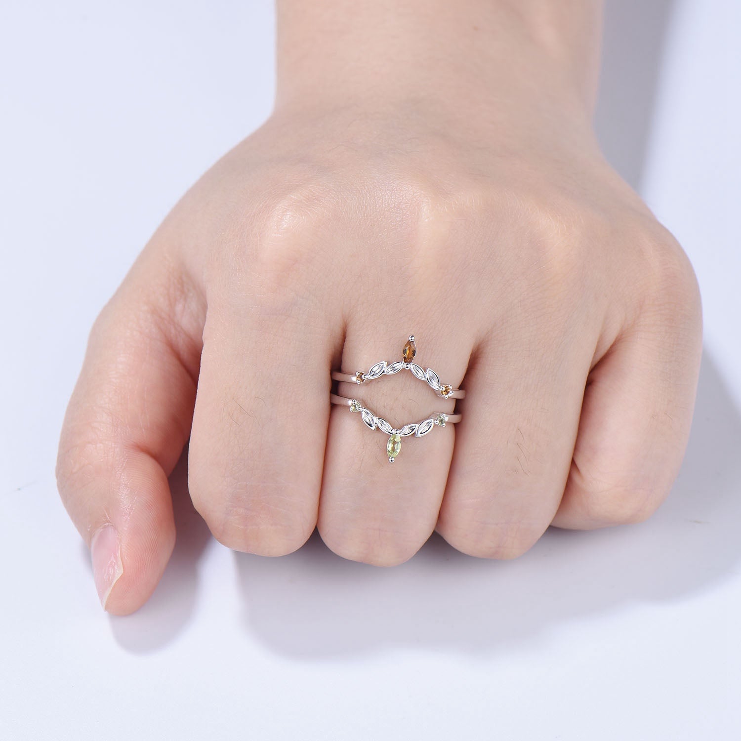 Vintage Citrine Peridot Wedding Band Ring Ladies Wedding Ring Women Unique Enhancer Stacking Bridal Matching Ring Rose Gold Anniversary Gift - PENFINE