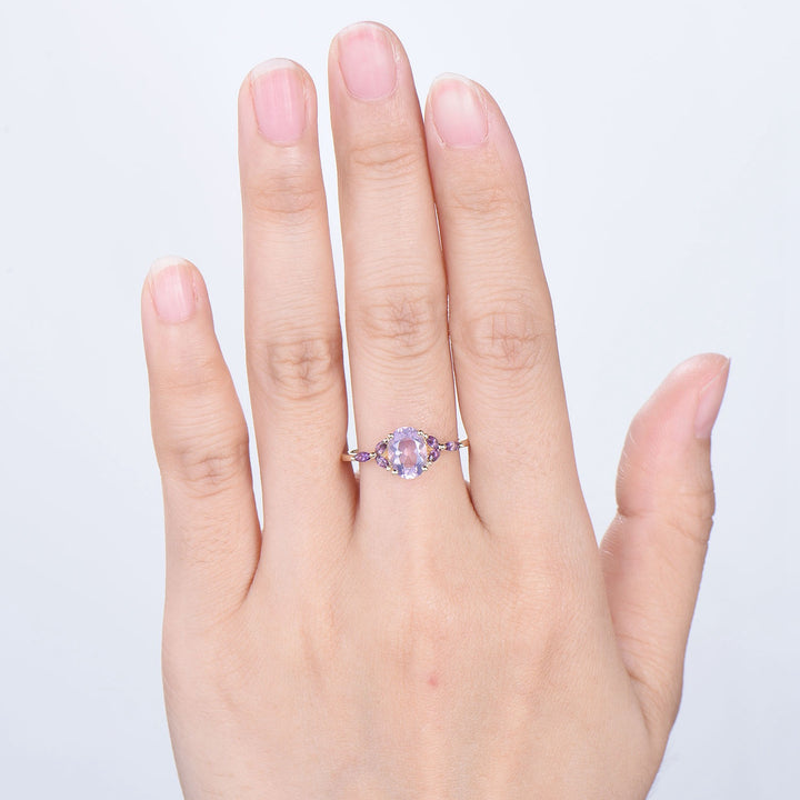 Vintage Lavender Amethyst Engagement Ring Unique Seven Stone Marquise Amethyst Ring Purple Crystal Wedding Ring Women February Birthstone - PENFINE