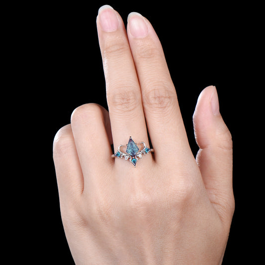 Act Deco Kite Shaped Fantasy Cut Color-change Alexandrite White Gold Engagement Ring