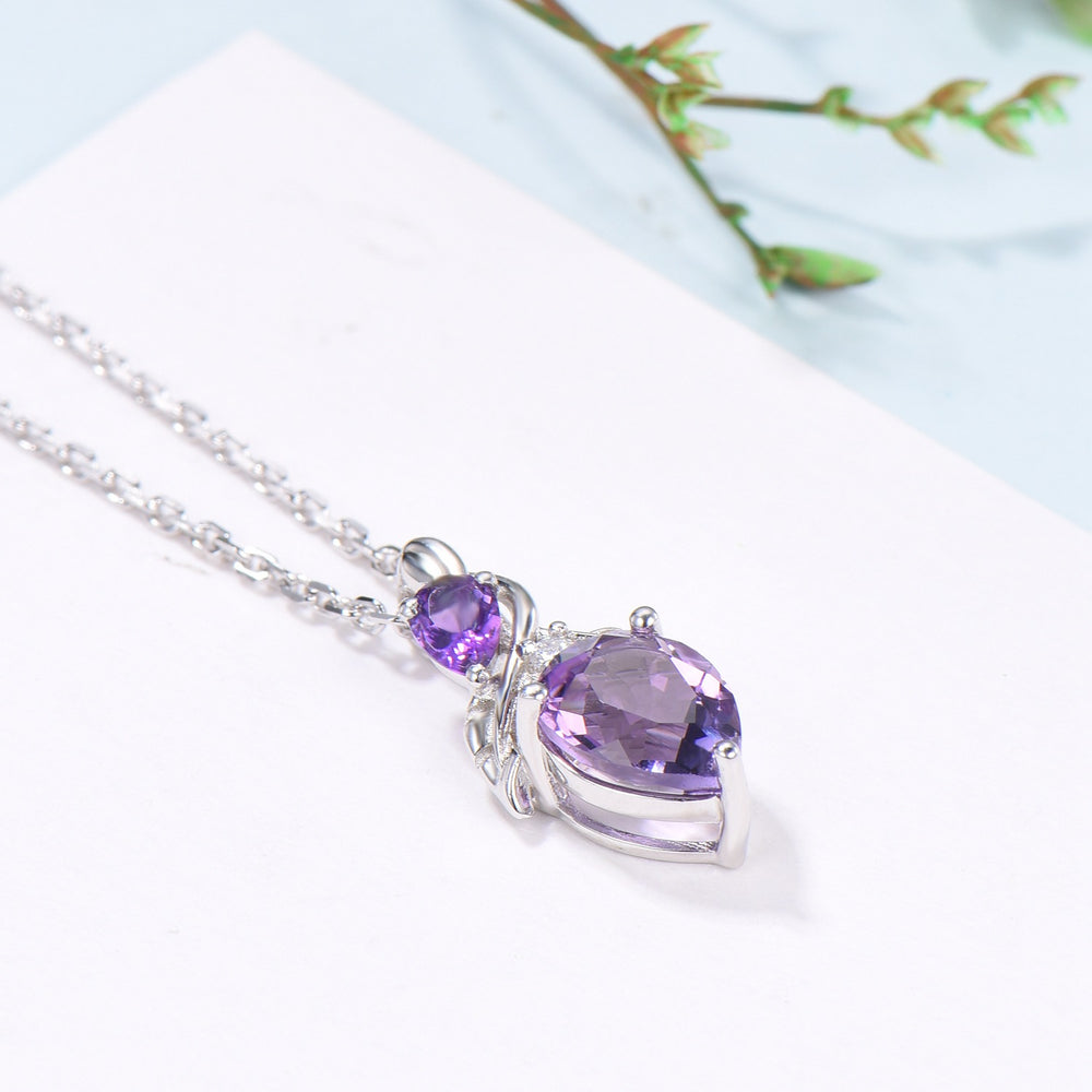 Unique Pear Shaped Purple Sapphire Pendant Necklace Nature Inspired Leaves Necklace Branch Leaf Vine Necklace Anniversary gift for Daughter - PENFINE