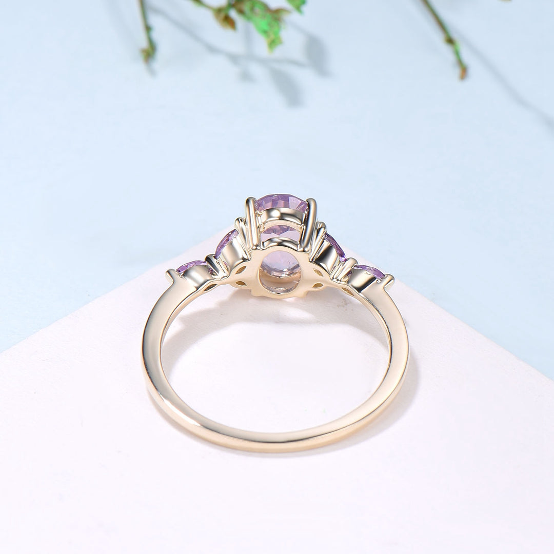 Vintage Lavender Amethyst Engagement Ring Unique Seven Stone Marquise Amethyst Ring Purple Crystal Wedding Ring Women February Birthstone - PENFINE