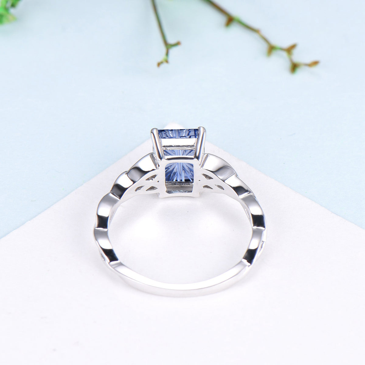 Unique Fantasy Cut Cornflower Blue Sapphire Celtic Knot Engagement Ring Solitaire Wedding Ring