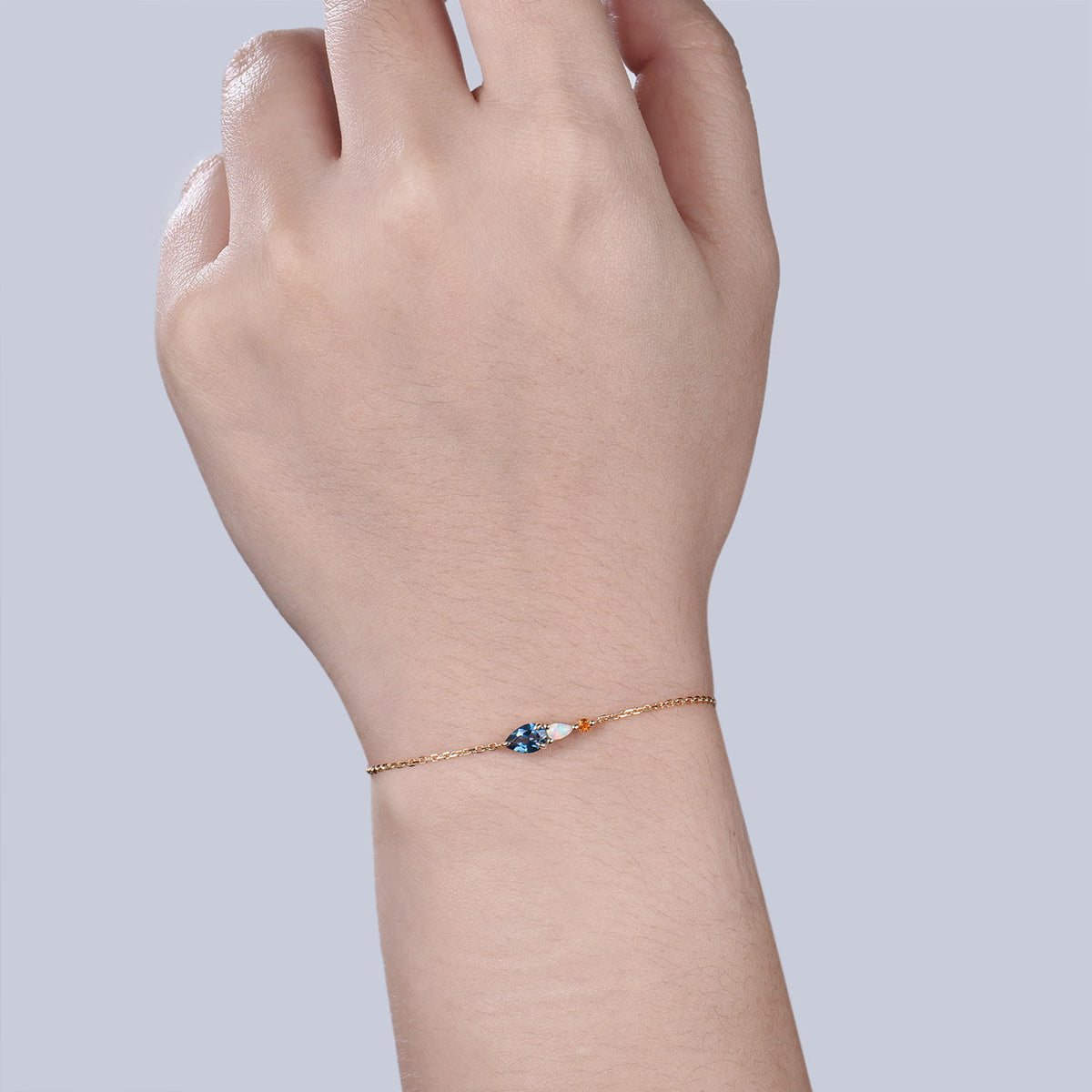 London Blue Topaz Opal Bracelet, Citrine Three Stone Wedding Bracelet