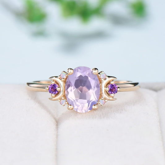 Vintage Lavender Amethyst Ring Unique Nature Inspired Purple Crystal Engagement Ring Cluster Opal Wedding Ring For Women February Birthstone - PENFINE