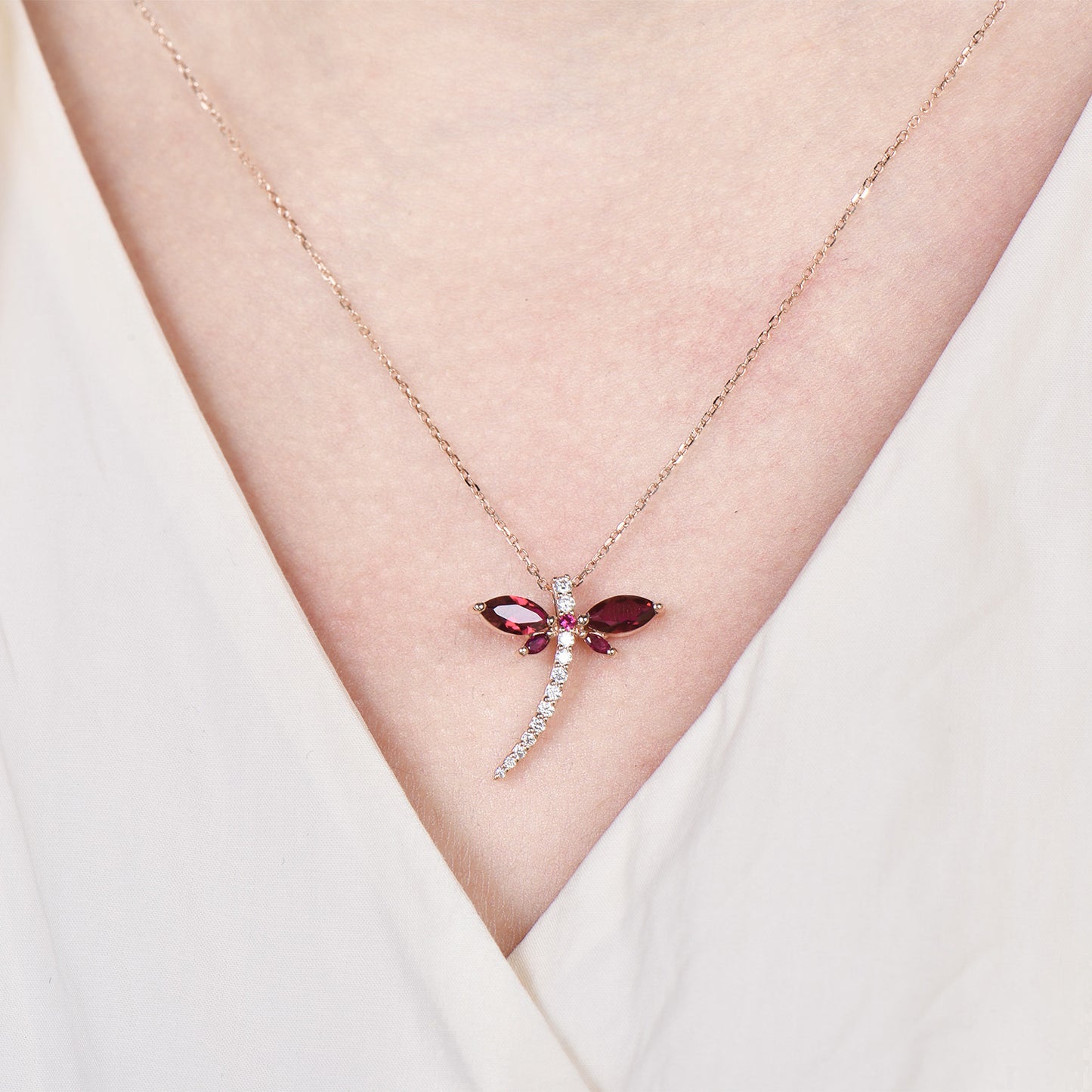 Vintage dragonfly necklace Unique lab red ruby necklace pendant cute silver 14k rose gold July birthstone pendant handmade proposal gifts - PENFINE