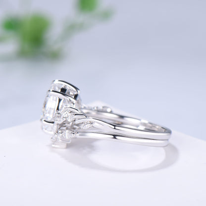 Retro 2Ct 7x9mm Oval Moissanite engagement ring set nature inspired rose gold Leaf Vine wedding ring set Handmade Proposal Gifts for Women