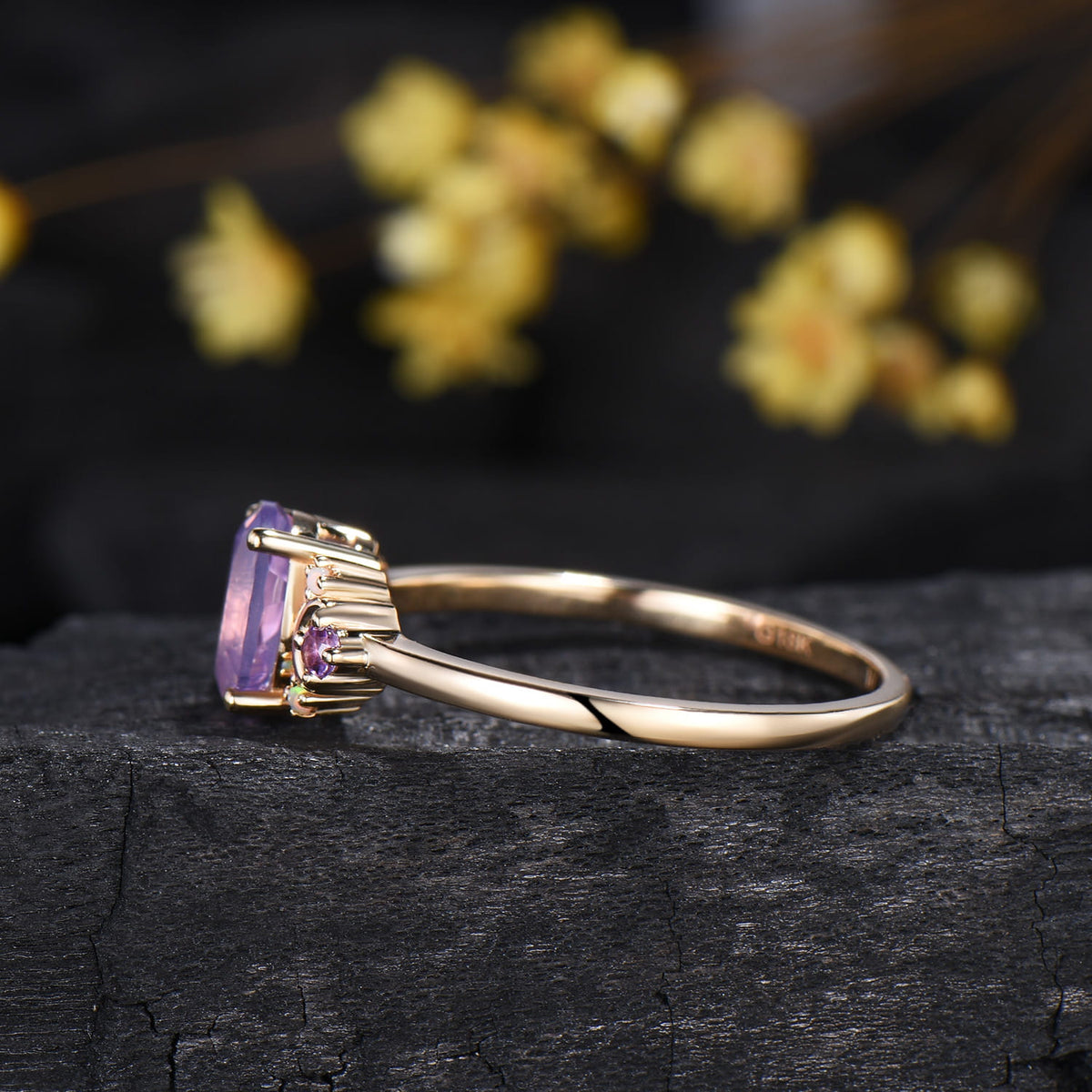 Vintage Lavender Amethyst Ring Unique Nature Inspired Purple Crystal Engagement Ring Cluster Opal Wedding Ring For Women February Birthstone
