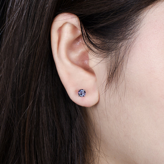 Solitaire Round Cut Alexandrite Stud Earrings Round Prongs