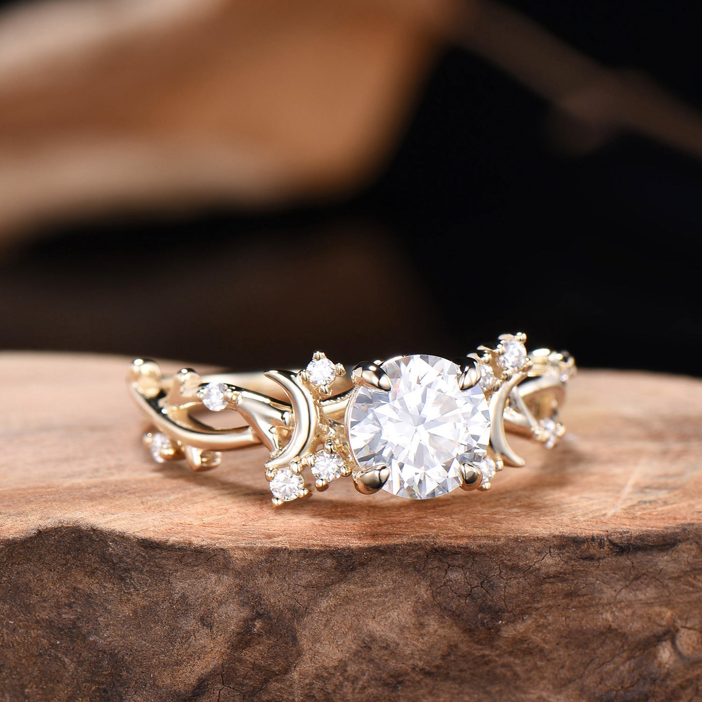 1CT Brilliant Moissanite ring Leaf Branch Moissanite Engagement Ring Nature Inspired Moon Wedding Ring Unique Twig Promise Ring For Women