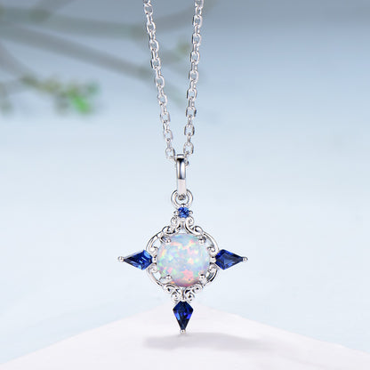 Celtic Knot Opal Pendant Necklace, 14K Rose Gold, Sapphire Accents - PENFINE
