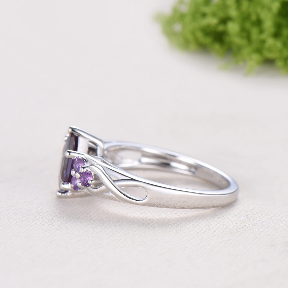 Vintage Alexandrite Engagement Ring Hexagon Cut Rose Gold Unique Cluster Amethyst Milgrain Diamond Wedding Ring Women Promise ring gift