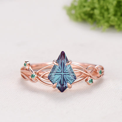 Kite Shaped Fantasy Cut Color-change Alexandrite Twisted Ring Set Amethyst Enhancer Stacking Band