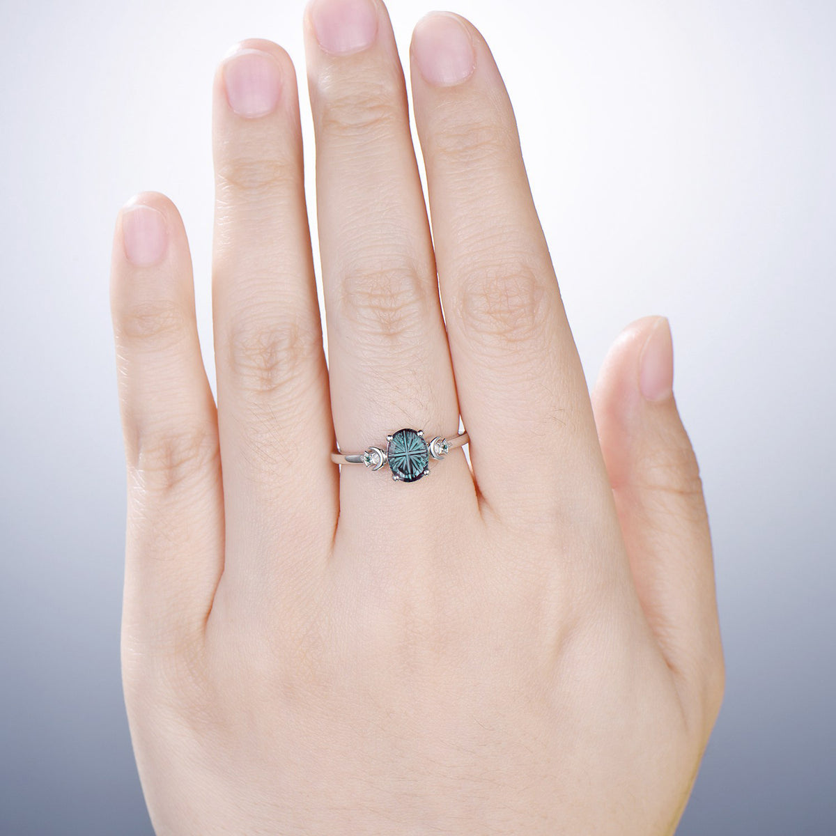 Unique Oval Shape Fantasy Cut Color-change Alexandrite Celetial Engagement Ring