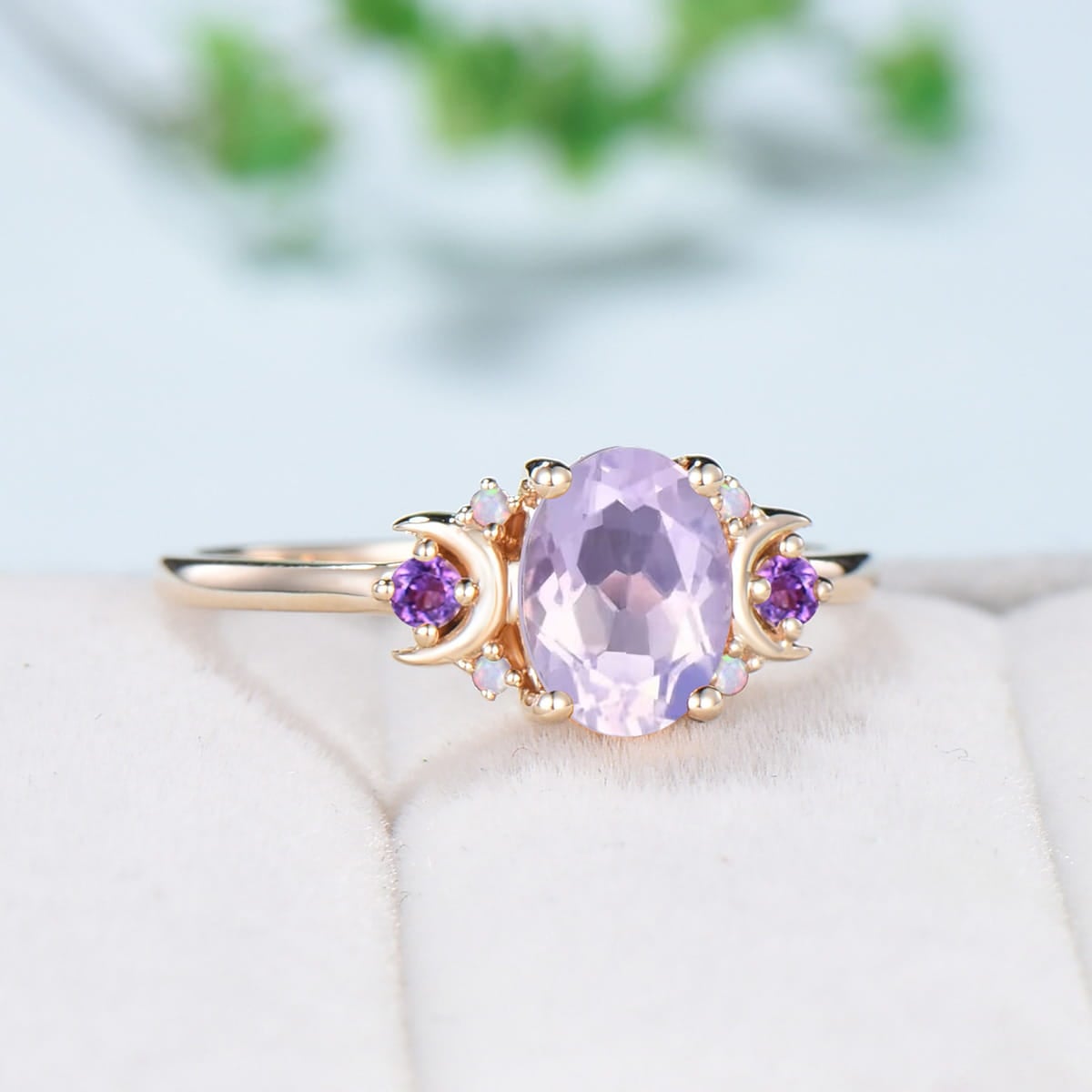 Vintage Lavender Amethyst Ring Unique Nature Inspired Purple Crystal Engagement Ring Cluster Opal Wedding Ring For Women February Birthstone - PENFINE