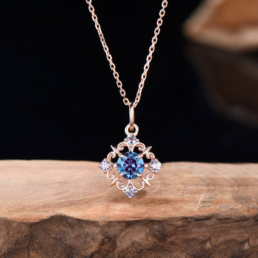 Vintage Five Stone Alexandrite Necklace Celtic Knot Filigree Pendant