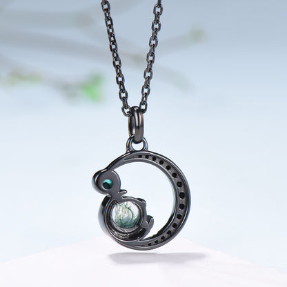Unique Black Gold Green Moss Agate Necklace Magic Crescent Moon Dainty Agate Pendant Necklace Halloween Gothic Anniversary Gift for Daughter - PENFINE