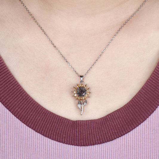 Black Rutilated Quartz Sunflower Necklace, Citrine Halo, 14K Gold Floral Pendant - PENFINE