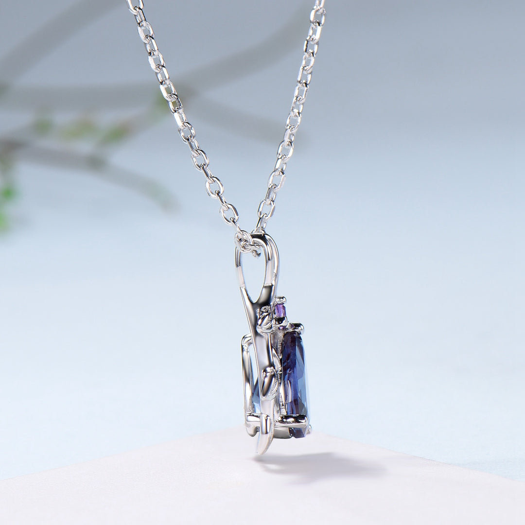 Fairy Core Aesthetic Alexandrite Necklace Color Changing Gemstone Pendant with Amethyst Accent - PENFINE