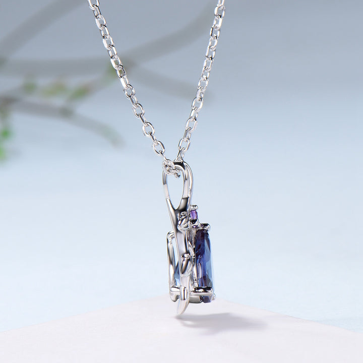 Fairy Core Aesthetic Alexandrite Necklace Color Changing Gemstone Pendant with Amethyst Accent - PENFINE