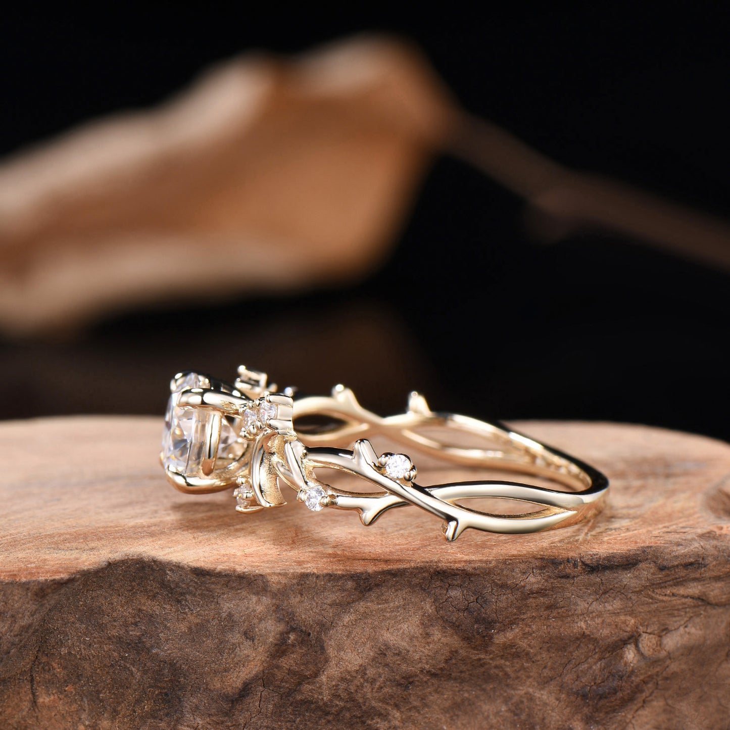 1CT Brilliant Moissanite ring Leaf Branch Moissanite Engagement Ring Nature Inspired Moon Wedding Ring Unique Twig Promise Ring For Women