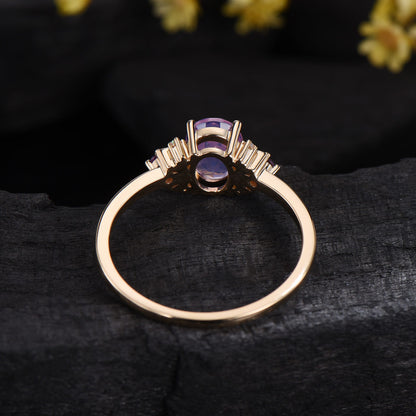 Vintage Lavender Amethyst Ring Unique Nature Inspired Purple Crystal Engagement Ring Cluster Opal Wedding Ring For Women February Birthstone