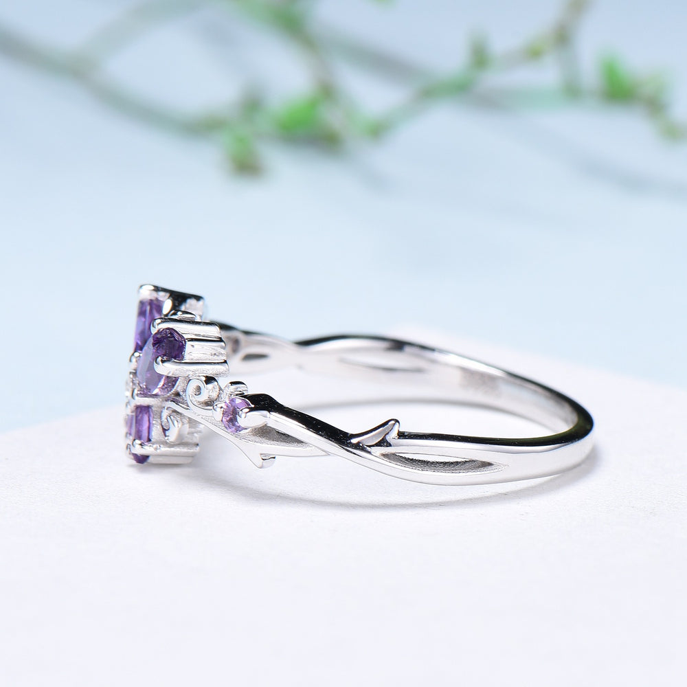 Unique Butterfly wedding ring vintage marquise amethyst engagement ring purple crystal silver white gold custom anniversary gift  for women - PENFINE