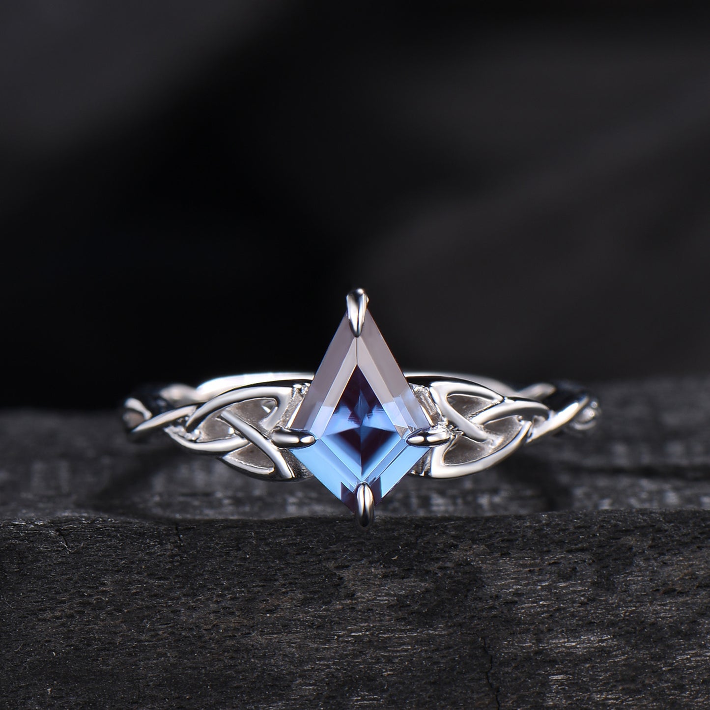 Solitaire Kite Cut Alexandrite Ring Celtic Love Knot Norse Viking Alexandrite Engagement Ring