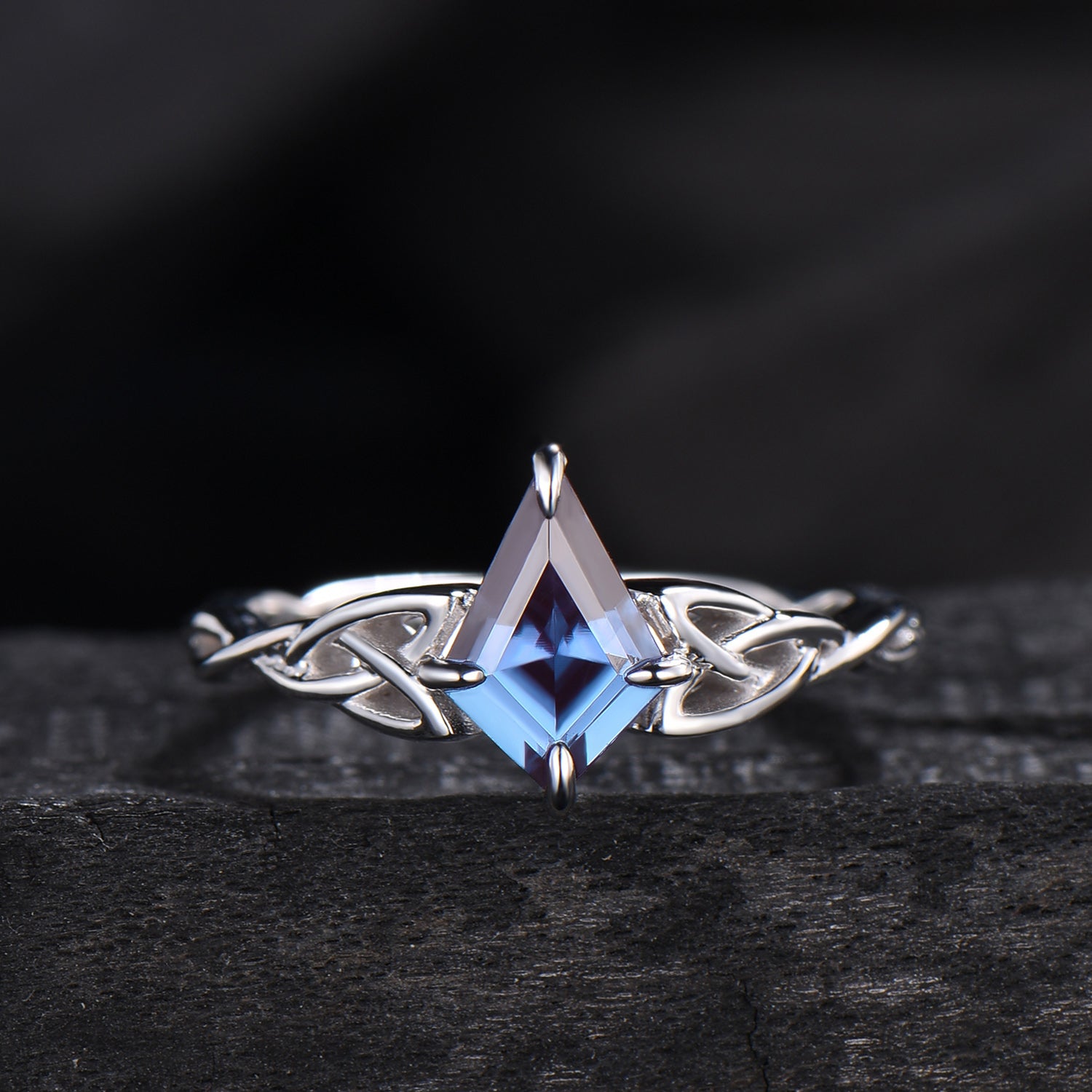 Solitaire Kite Cut Alexandrite Ring Celtic Love Knot Norse Viking Alexandrite Engagement Ring