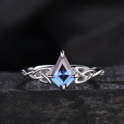 Solitaire Kite Cut Alexandrite Ring Celtic Love Knot Norse Viking Alexandrite Engagement Ring