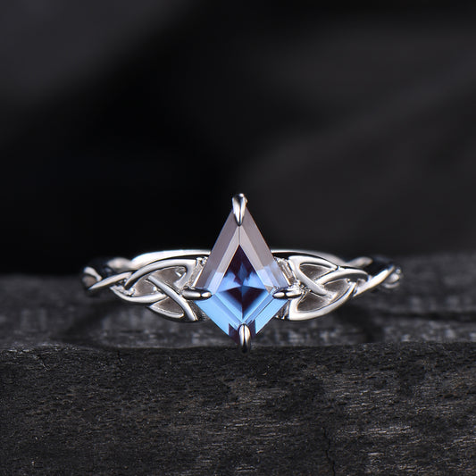 Solitaire Kite Cut Alexandrite Ring Celtic Love Knot Norse Viking Alexandrite Engagement Ring