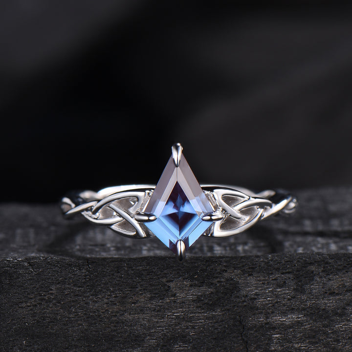 Solitaire Kite Cut Alexandrite Ring Celtic Love Knot Norse Viking Alexandrite Engagement Ring