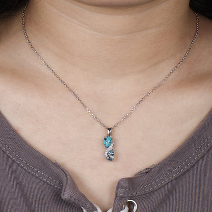 Aquamarine Turquoise Toi et Moi Necklace, Double Pear Cut, Handmade Gold Pendant - PENFINE