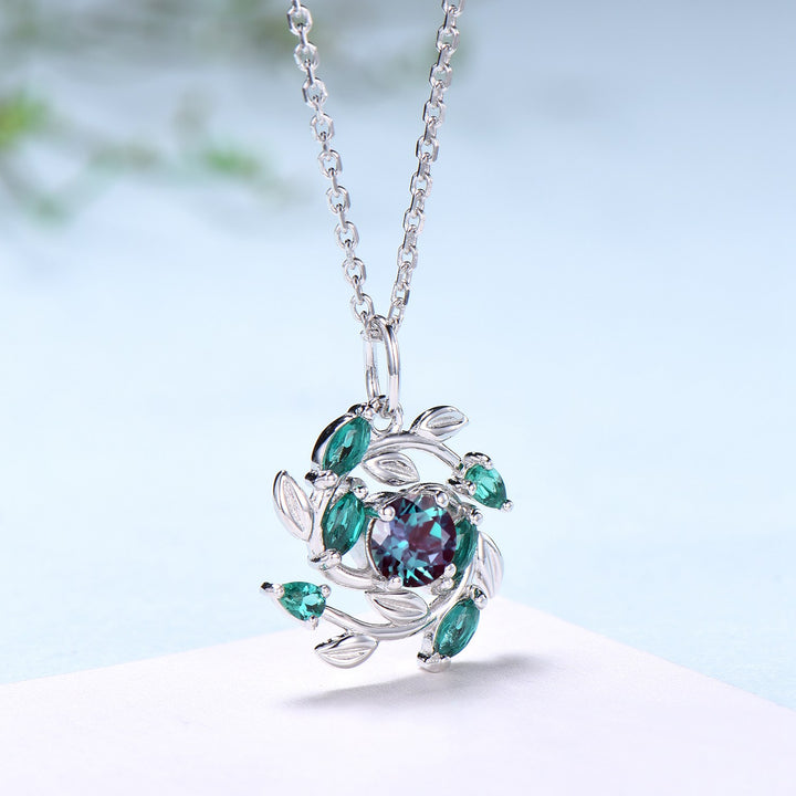 Unique Nature Inspired Alexandrite Necklace Vintage Marquise Pear Emerald Necklace Elegant Snowflake Pendant Anniversary gift for daughter - PENFINE