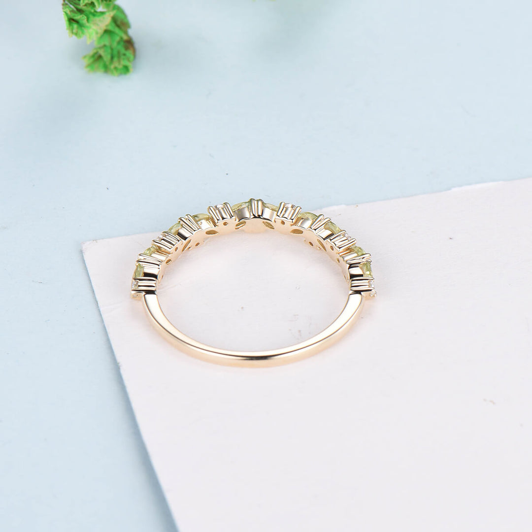 Vintage Peridot Wedding Band, Marquise cut White gold wedding ring, Unique peridot Stacking matching ring Bridal ring, Anniversary band ring - PENFINE